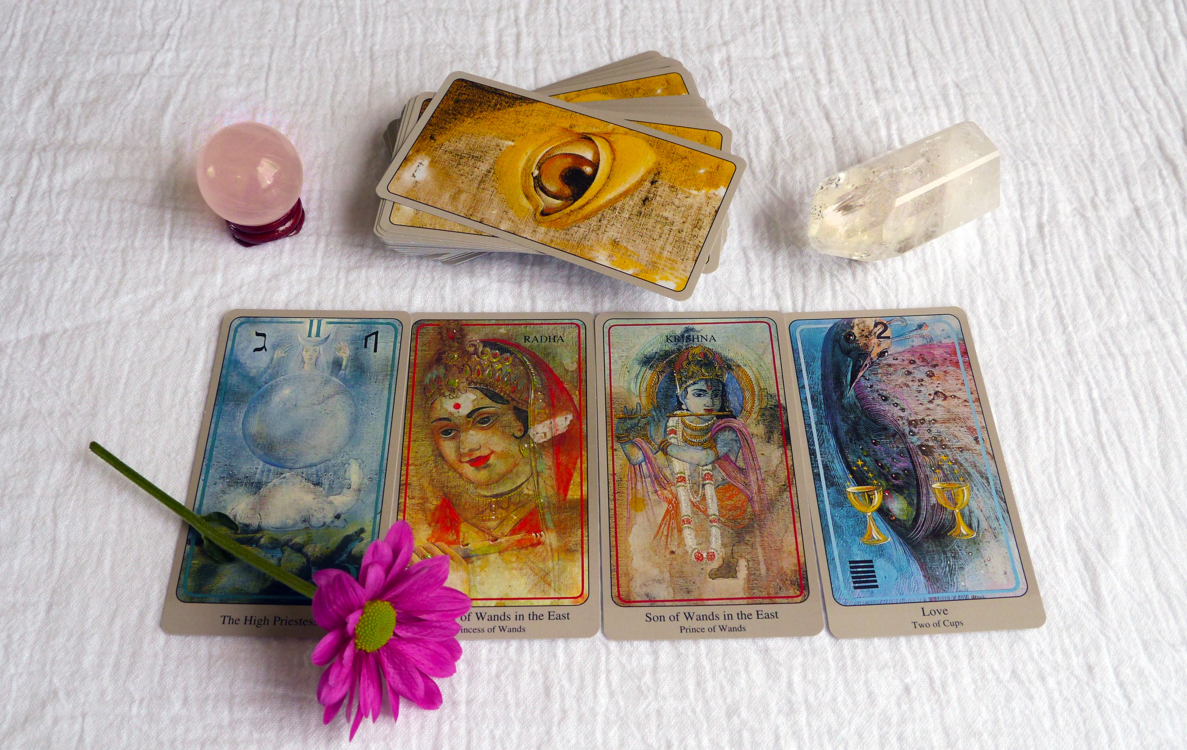 Handle Tarot. The High Priestess, The Daughter of Wands, The Son of Wands, The Two of Cups