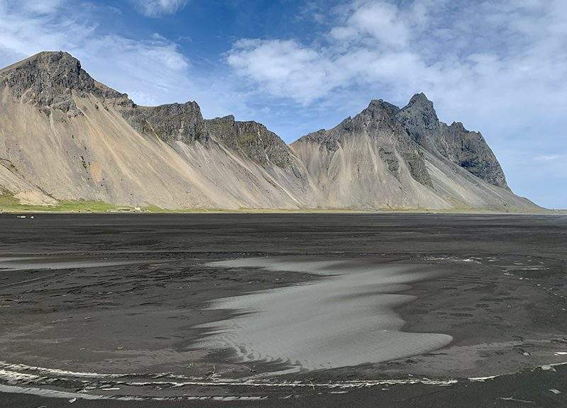 View of Vestrahorn Mountain in Iceland from Stoksnes Beach